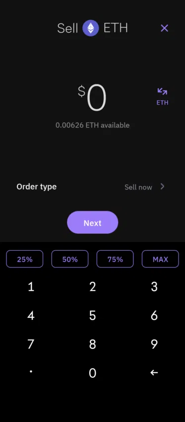 กรอกจำนวน ETH ที่จะขาย