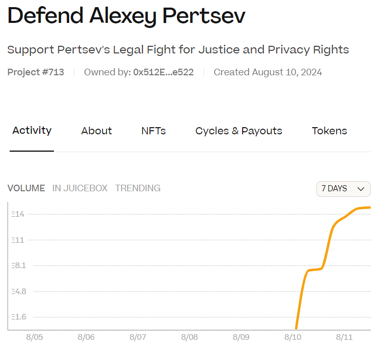 Tornado Cash Pertsev's Defense Fund.