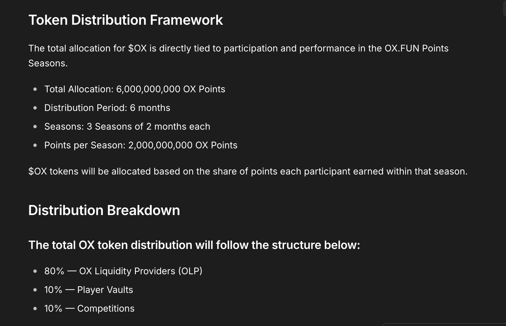 Allocation of 6 Billion Additional OX Tokens. Source: Ox.fun