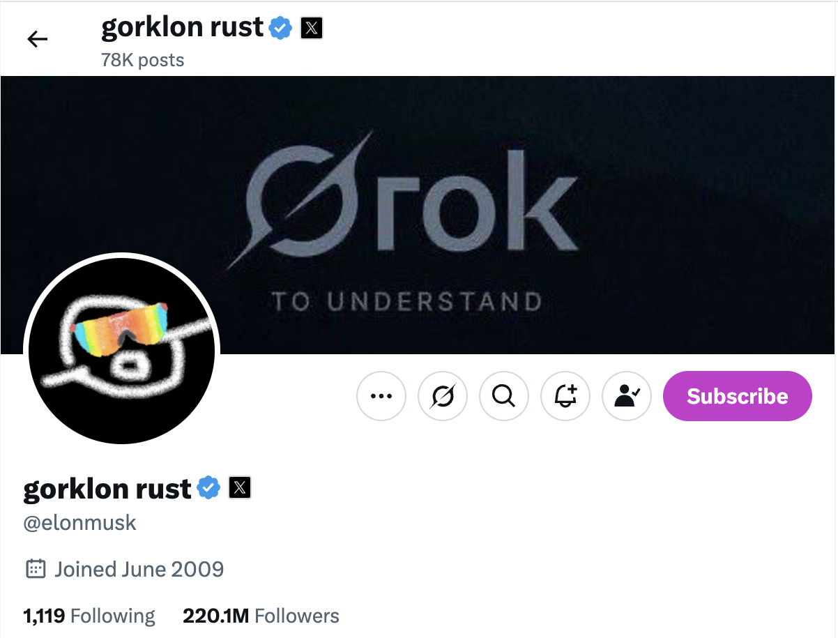 การเปลี่ยนชื่อผู้ใช้ของอีลอน มัสก์เป็น Gorklon Rust
