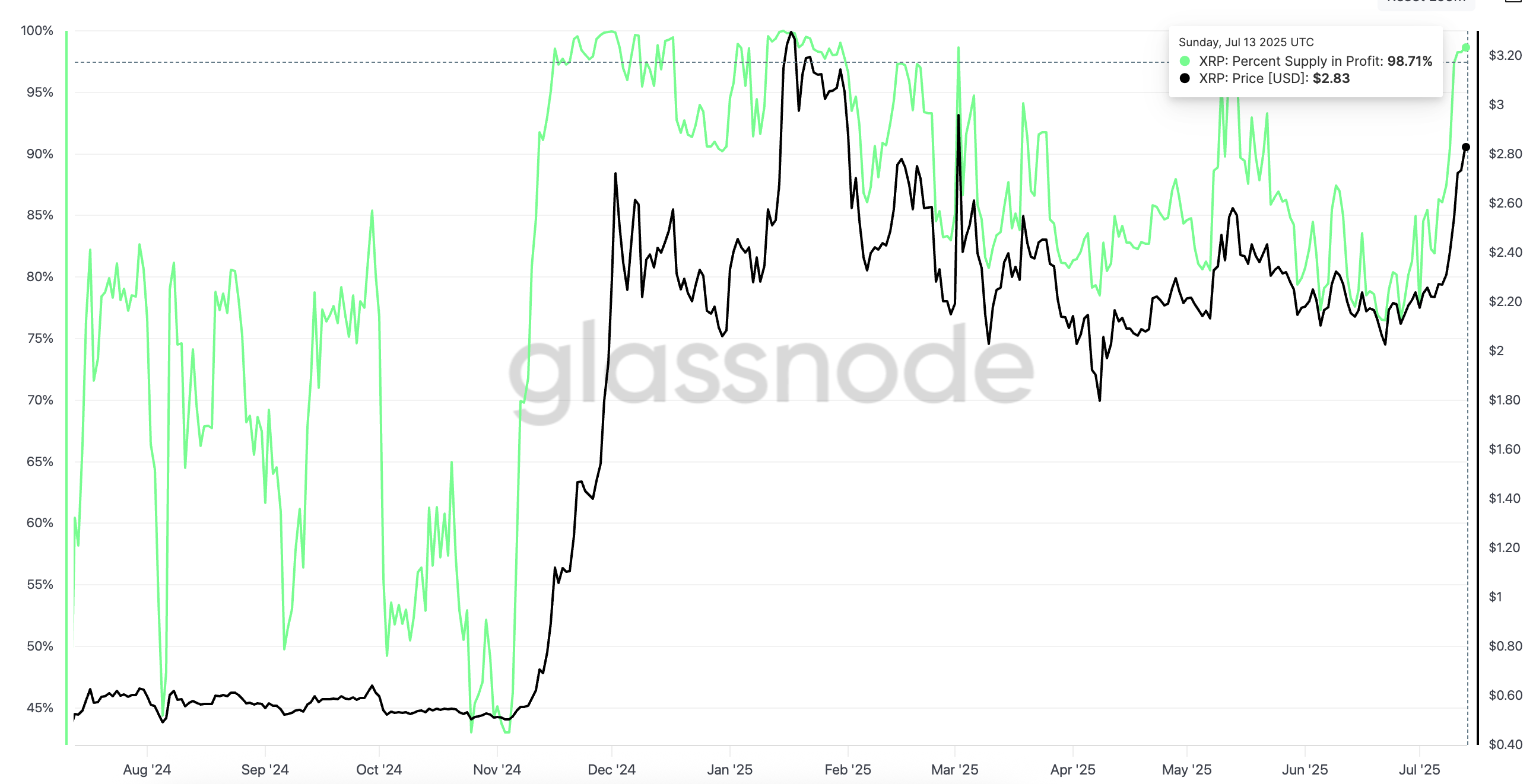 XRP price and supply percentage in profit